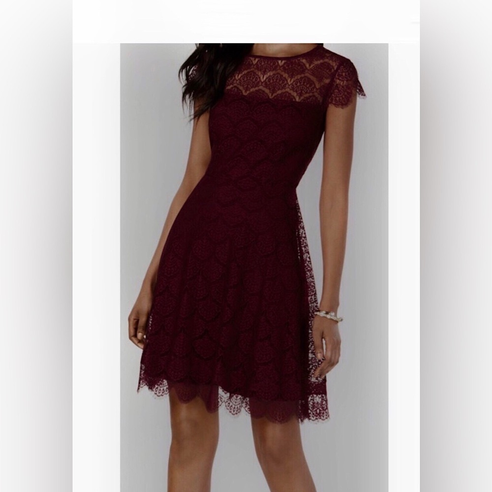 NWT Kensie plum lace a-line illusion neckline dress.  Size 4